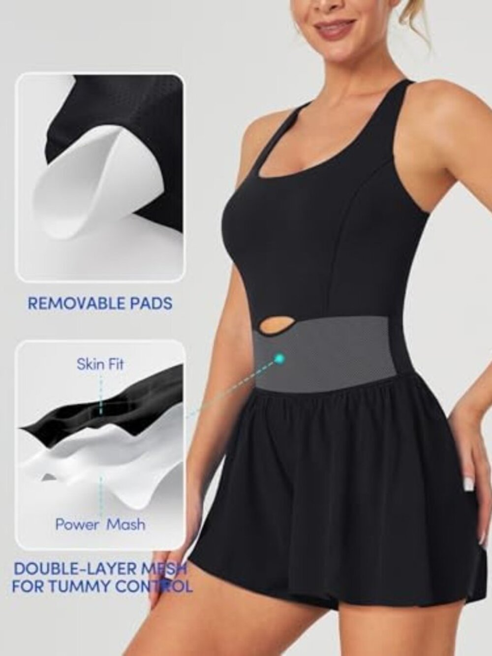 Summer Workout Romper Shorts with Tummy Control & Built-in Bra for Women - Picture 2 of 5